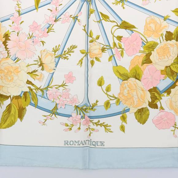 HERMES Carre 90 ROMANTIQUE Scarf Silk Blue Auth am5236 - Picture 9 of 16